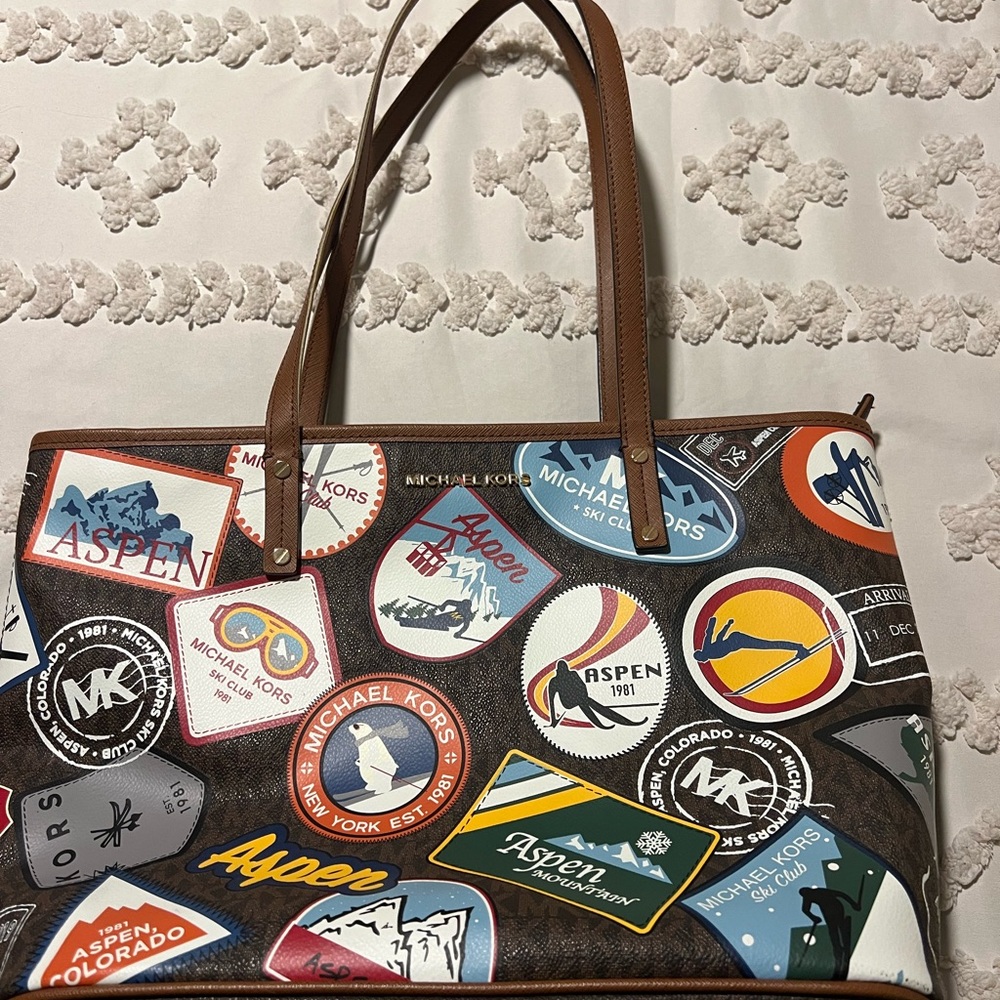 Michael Kors Brown Tote with Colorful Patches - Picture 2 of 13